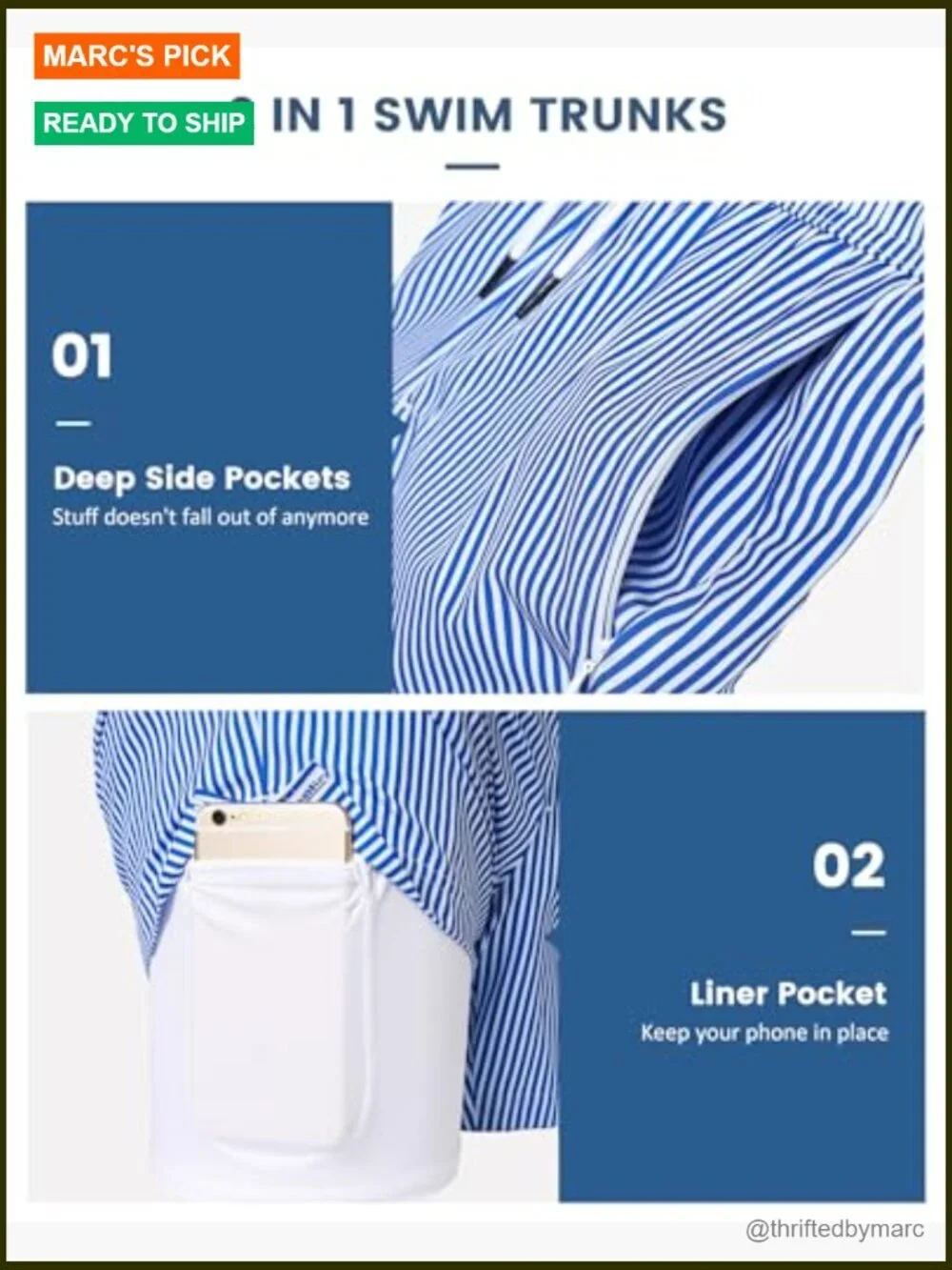 Men's 5-Inch Swim Trunks with Compression Liner, Quick Dry, Zipper Pockets